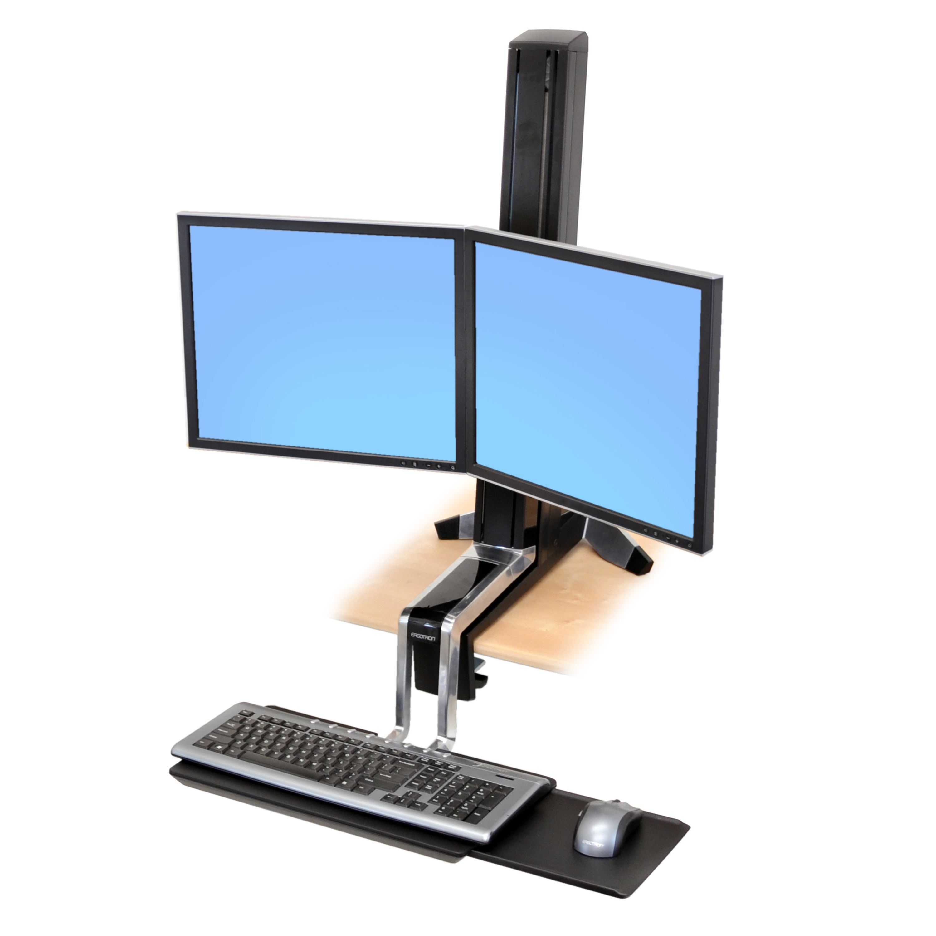 Ergonomic Disability Riser Desk Ergotron Ergotron WorkFit-S Dual with Worksurface Plus 