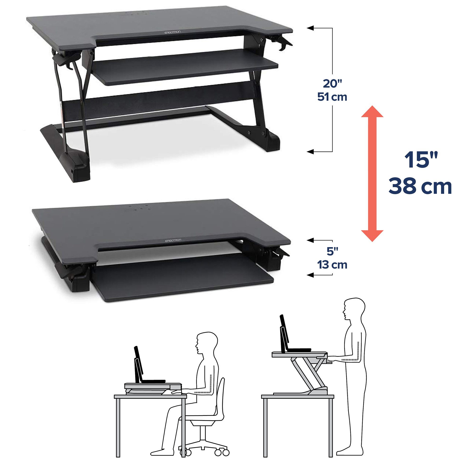 WorkFit-TL, Standing Desk Workstation (black with grey surface)